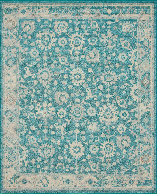 Unique Loom Penrose Krystle Machine Made Floral Rug Turquoise, Beige/Blue/Light Brown 8' 0" x 10' 0"
