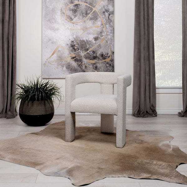 English Elm Verda Boucle Accent Chair Sculptural Curved Back Three Leg Base for Modern Interiors B062P451677