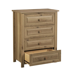 English Elm 4-Drawer Chest with Safety Interlock, Brown Engineered Wood, Compact 4-Drawer Storage for Home Decor B356P354463