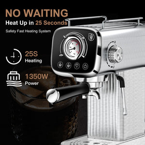 English Elm 20 Bar Espresso Machine Stainless Steel Compact Vintage Style with Steam Wand W1002P292362