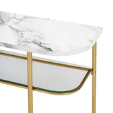 English Elm Walker Edison - Modern Minimal Curved Faux Marble Entry Table – Grey Vein Cut Marble / Gold