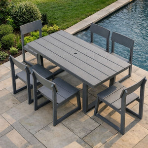English Elm 7-piece Hdpe Outdoor Dining Set Seats Six with Umbrella Hole All-weather Patio W3566S00009