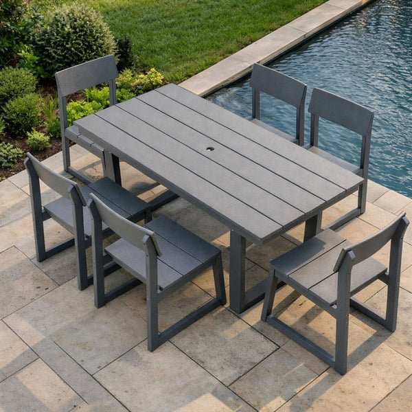 English Elm 7-piece Hdpe Outdoor Dining Set Seats Six with Umbrella Hole All-weather Patio W3566S00009