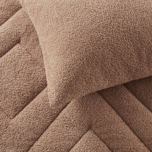 JLA Home Comfort Spaces - Double Double Diamond quilted teddy comforter set - plush microfiber reverse, Oeko-Tex certified cozy luxury Brown AM10-0273
