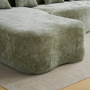 English Elm Full L-Shape Sectional Sofa with Curved Chaise, Modular Chenille Couch, High-Density Comfort for Apartment Living Green W3612S00003
