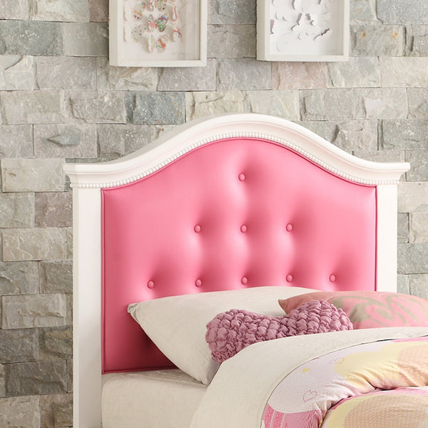 English Elm Contemporary Twin Bed with Trundle and Tufted Upholstered Headboard, Sturdy Slats, Kids Bedroom Furniture Pink,White 83 L x 12 W x 9 H B011S02033