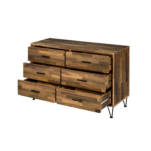 English Elm Walnut 6-Drawer Dresser with Dovetail Drawers, Smooth Metal Glides, Sleek Handles, Durable Finish B062P209034