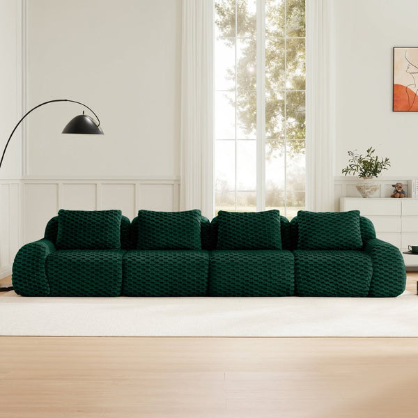 English Elm 146" Modular Flannelette Sectional Sofa Deep Seat Four Piece Living Room Couch Green W714S01528