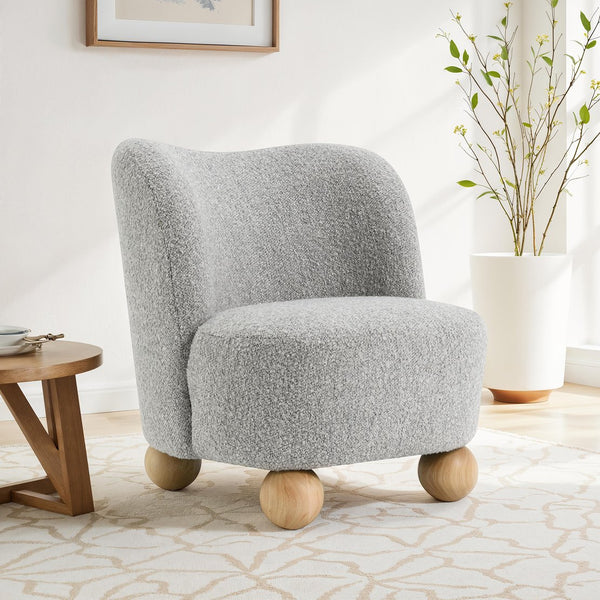 English Elm Contemporary Sculpted Barrel-Back Arm Chair with Smooth Casters, Neutral Textured Upholstery, Stylish Accent Seating Gray 29 L x 32 W x 28 H B2741P401985