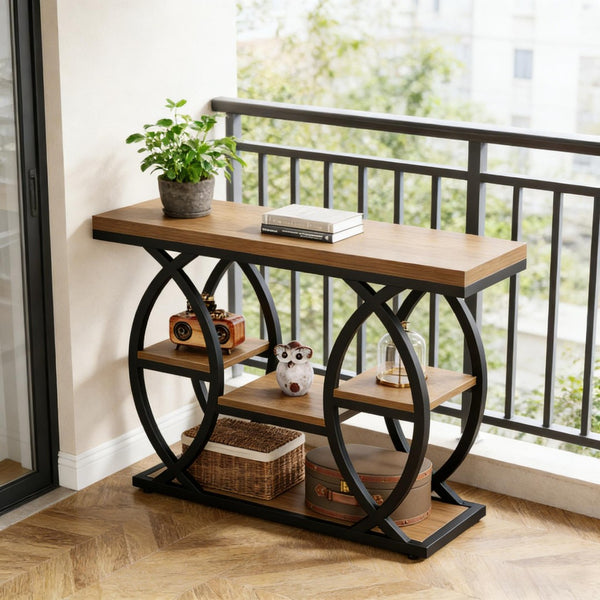 English Elm Hall Console Table Faux Marble Top Gold Geometric Base Modern Entryway Accent T3971P452414