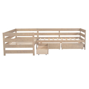 English Elm Twin L-Shaped Platform Bed with Three Spacious Drawers, Solid Pine & MDF, Clean-Lined Design Natural N7090000468N