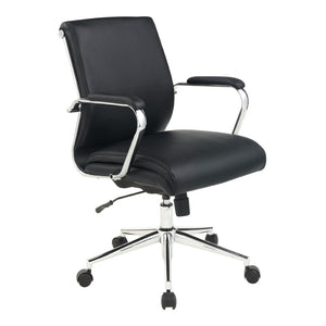 OSP Home Furnishings Mid Back Ergonomic Office Chair with Antimicrobial Fabric Chrome Arms and Lumbar Support Black 920351C-R107
