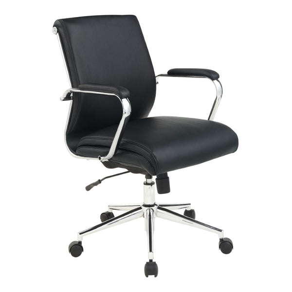OSP Home Furnishings Mid Back Ergonomic Office Chair with Antimicrobial Fabric Chrome Arms and Lumbar Support Black 920351C-R107