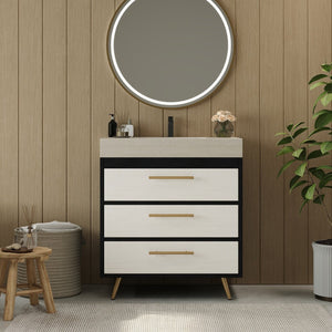 English Elm Modern Freestanding Bathroom Vanity Sintered Stone Top Ceramic Sink Gold Legs W3136S00048