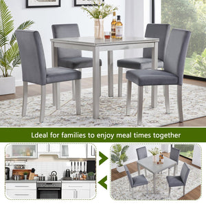 English Elm 5 Piece Wooden Dining Table Set - Elegant Square Table & 4 Upholstered Chairs With Crystal Accents W1998S00068