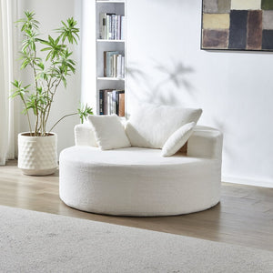 English Elm 55"l Teddy Fleece Round Chaise Chair Plush Foam Seating for Modern Living Rooms Beige W1669P368367