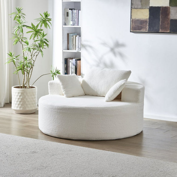 English Elm 55"l Teddy Fleece Round Chaise Chair Plush Foam Seating for Modern Living Rooms Beige W1669P368367