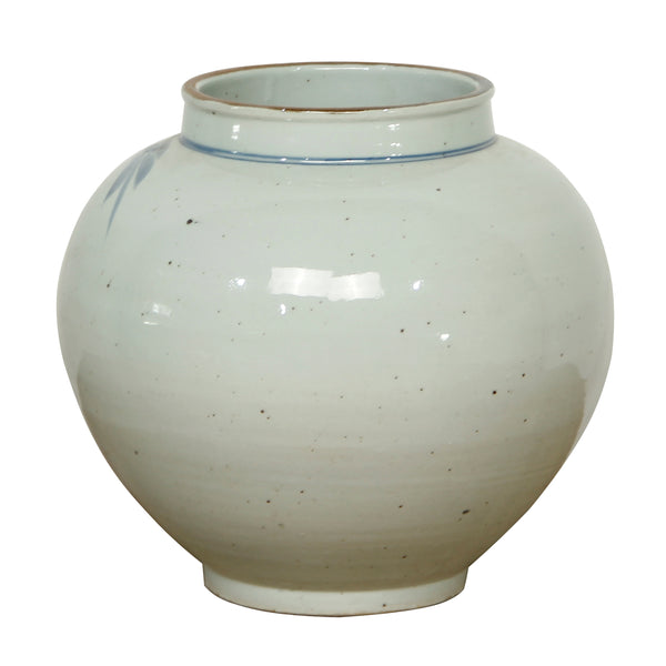 Lilys 11" Vintage Style Blue And White Round Vase With Floral Print 8417