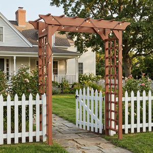 English Elm Wooden Garden Arch Solid Lattice Frame for Climbing Vines Weddings and Backyard Decor W2640P356950