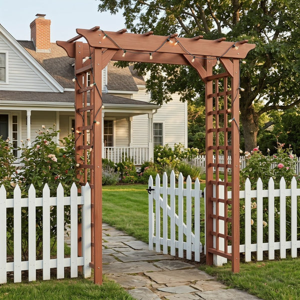 English Elm Wooden Garden Arch Solid Lattice Frame for Climbing Vines Weddings and Backyard Decor W2640P356950