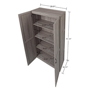 English Elm Hopkins Tall Storage Cabinet with 4 Adjustable Shelves, Soft-Close Doors & Black Metal Pulls Grey B365P398309