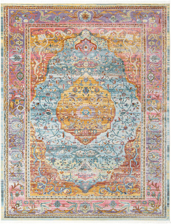 Unique Loom Baracoa Miramar Machine Made Border Rug Light Blue, Blue/Gold/Red/Purple/Olive/Yellow 8' 4" x 10' 0"