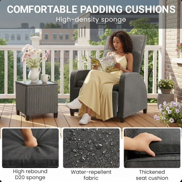 English Elm 30" Wide Reclining Patio Lounge Chair with Footrest and Weather Resistant Frame B082P455130