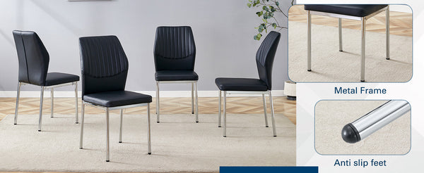 English Elm Luxury Set Of 6 Black Pu Dining Chairs With Silver Metal Legs - Ergonomic, Stylish, And Durable Design W1151P282700