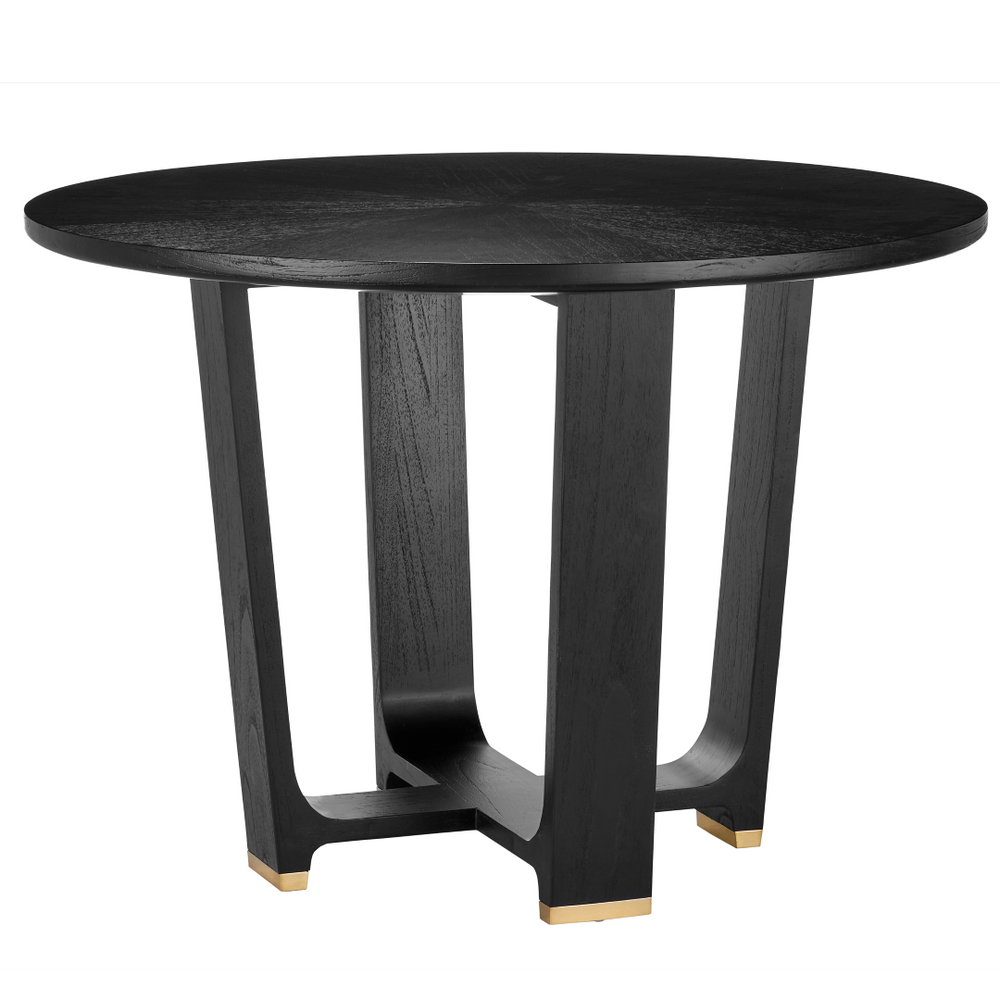 Blake Black Dining Table - Contemporary Mindi Wood with Starburst Design & Polished Brass Accents