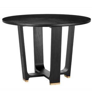 Blake Black Dining Table - Contemporary Mindi Wood with Starburst Design & Polished Brass Accents