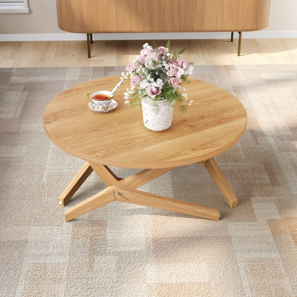English Elm Round Solid Rubberwood Adjustable Height Coffee Cocktail Table for Modern Living Rooms N735P369877N