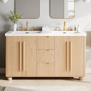 English Elm [video] 59 Inch Double Sink Vanity with Wood Grain Mdf Soft Close Doors and Resin Basins N759S425430N