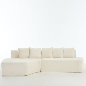 English Elm Compression Sectional Couch with Corduroy Upholstery, Deep-Seated Modular L-Shaped Sleeper Sofa, No-Assembly Comfort and Stability White W1249S00006