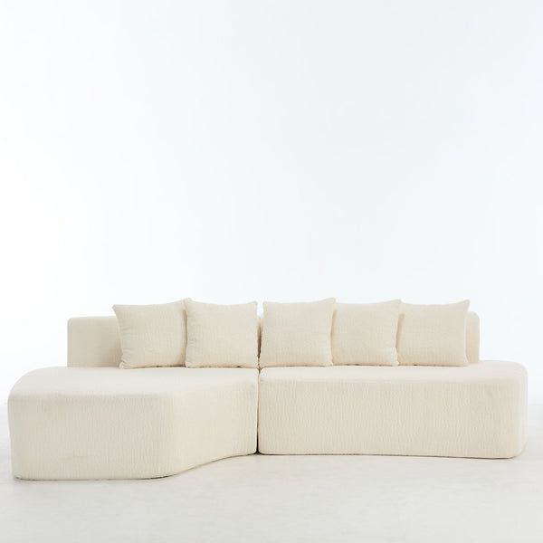 English Elm Compression Sectional Couch with Corduroy Upholstery, Deep-Seated Modular L-Shaped Sleeper Sofa, No-Assembly Comfort and Stability White W1249S00006