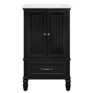 English Elm 20" Bathroom Vanity with Sink Modern MDF Cabinet with Ceramic Top, Drawer, Magnetic Door Stopper Black N725P195132B