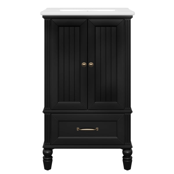 English Elm 20" Bathroom Vanity with Sink Modern MDF Cabinet with Ceramic Top, Drawer, Magnetic Door Stopper Black N725P195132B
