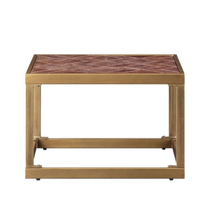 English Elm Retro Brown End Table – Stylish Vintage-Modern Design With Leather Top & Open Iron Base For Versatile Use B062P209087-GIGA