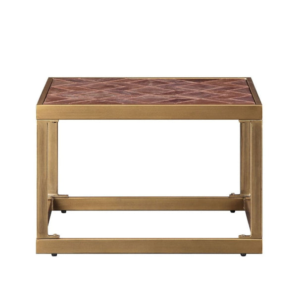 English Elm Retro Brown End Table – Stylish Vintage-Modern Design With Leather Top & Open Iron Base For Versatile Use B062P209087-GIGA