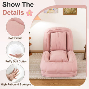 English Elm Upholstered Corduroy Floor Lounger Foldable Sofa Bed with 5 Reclining Positions Pink W2699P410741