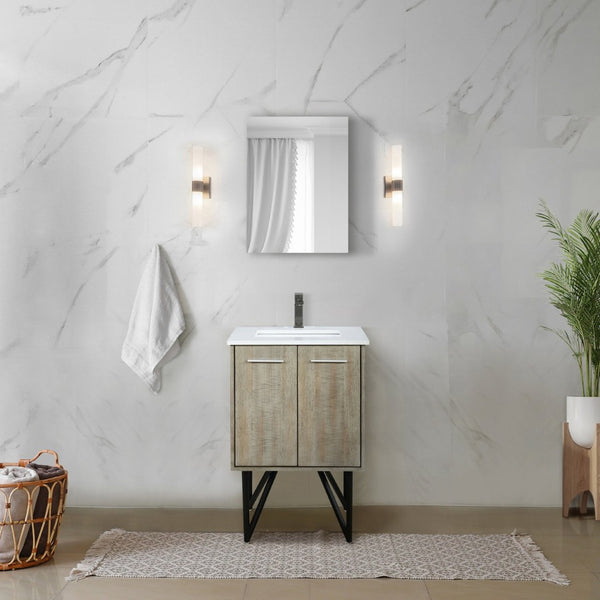 English Elm Rustic Acacia Bath Vanity 24" W With White Quartz Top & Gun Metal Faucet – Stylish Storage Solution! B2731P259591-GIGA