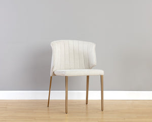 Sunpan Zayden Dining Chair - Modern Belfast Oatmeal Fabric, Gold Stainless Steel Legs, Stylish Comfort