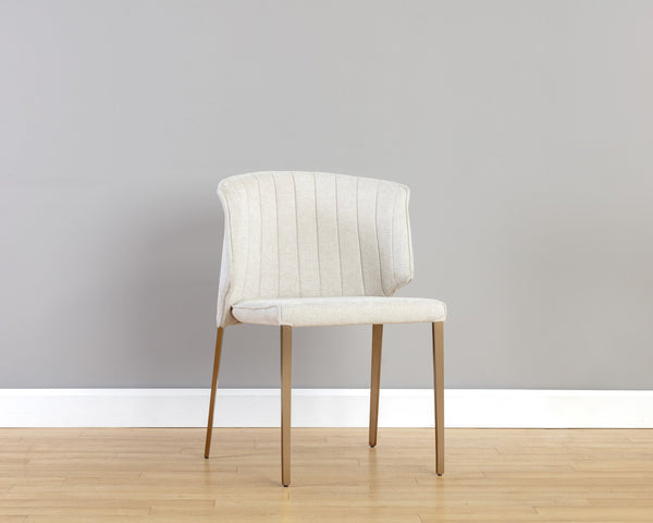 Sunpan Zayden Dining Chair - Modern Belfast Oatmeal Fabric, Gold Stainless Steel Legs, Stylish Comfort