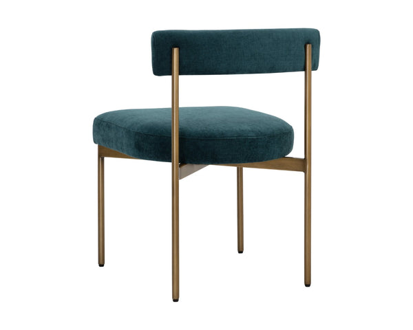 Sunpan SENECA Dining Chair – Stylish Antique Brass Frame with Danny Teal Upholstery for Modern Elegance 109133
