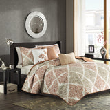 Madison Park Claire Transitional 6 Piece Printed Quilt Set with Throw Pillows MP13-1423 Multi