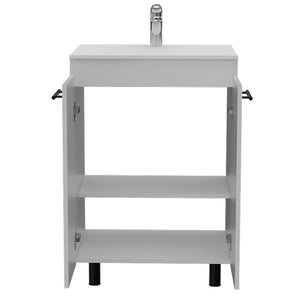 English Elm Selma 60" Freestanding Vanity Cabinet with Division – Durable Particle Board Build, Drop-In One-Hole Sink, Stylish Bathroom Storage and Modern Design White 28 L x 22 W x 7 H B128S00076