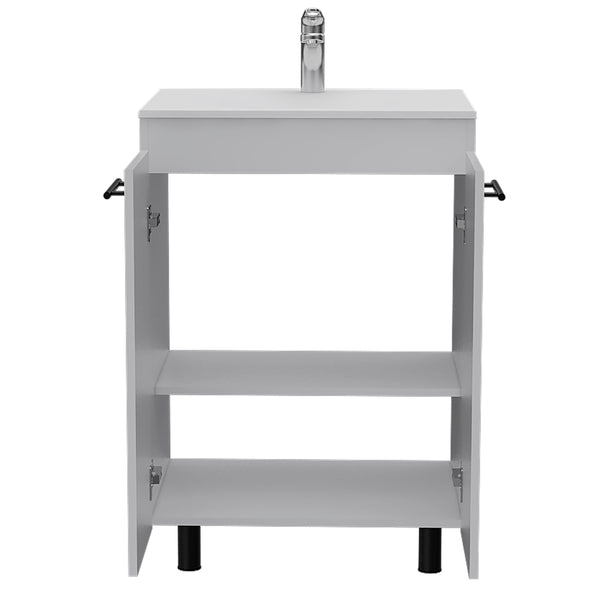 English Elm Selma 60" Freestanding Vanity Cabinet with Division – Durable Particle Board Build, Drop-In One-Hole Sink, Stylish Bathroom Storage and Modern Design White 28 L x 22 W x 7 H B128S00076