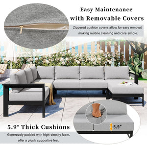 English Elm U_style Outdoor U-shaped Sectional with Iron Frame and Ultra Thick Foam Patio Seating WY000478AAE