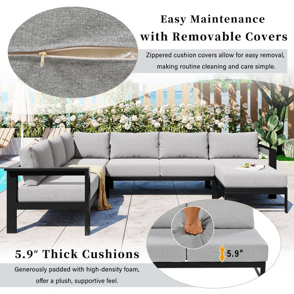 English Elm U_style Outdoor U-shaped Sectional with Iron Frame and Ultra Thick Foam Patio Seating WY000478AAE