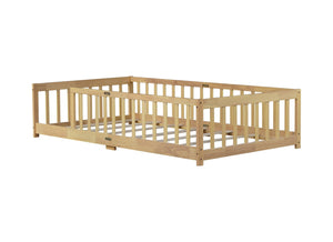 English Elm Twin Size Floor Bed With Safety Guardrails, Eco-Friendly Rubberwood Design For Toddler Independence W504P286397-GIGA