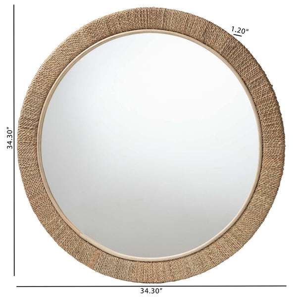 English Elm Round Braided Jute Rope Wall Mirror Natural Fiber Boho Coastal Accent Decor B2750P467770